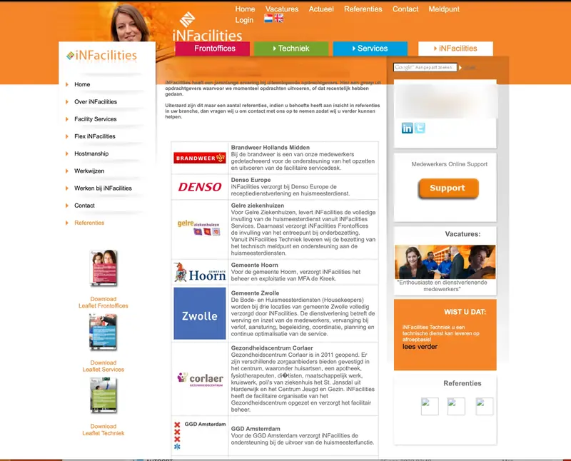 Oude website van iNFacilities (2010): Referenties: een greep uit onze opdrachtgevers