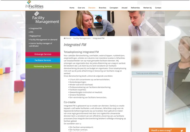Oude website van iNFacilities (2015): Facility Management: integrated FM