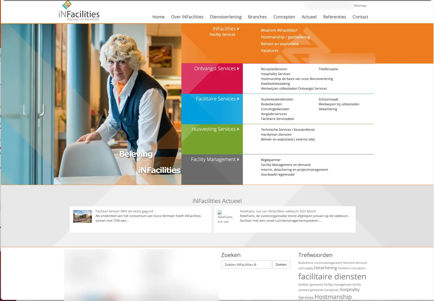 De homepage van iNFacilities rond 2015