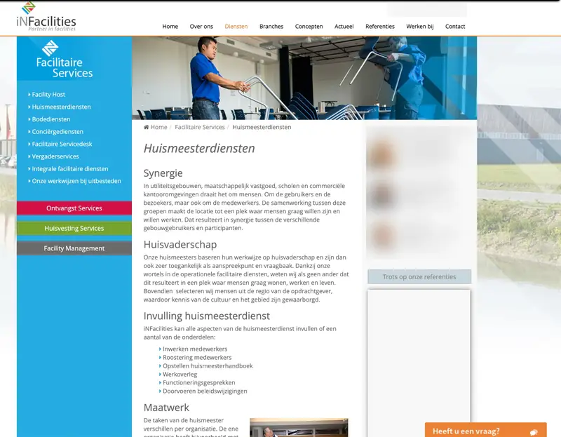 Oude website van iNFacilities (2015): Facilitaire Services: huismeesterdiensten