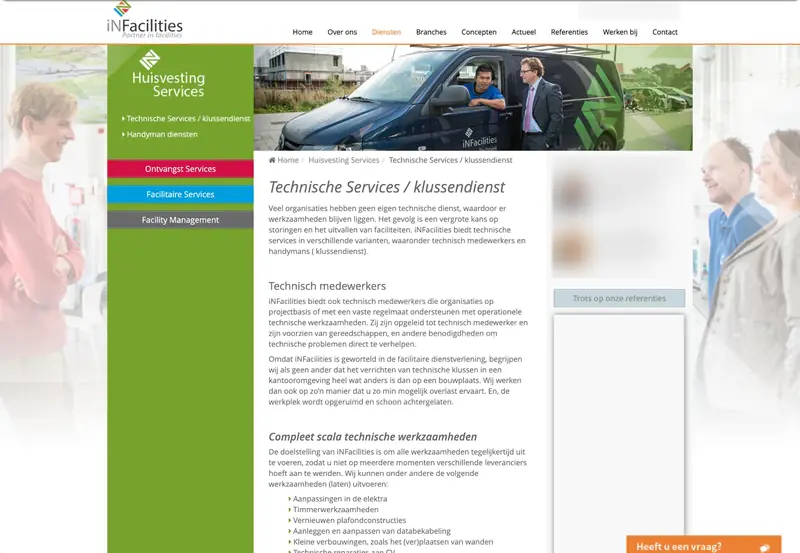 Oude website van iNFacilities (2015): Huisvesting Services: technische services en klussendienst